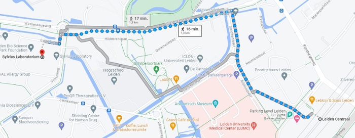 Map with walking route to the SSH labs