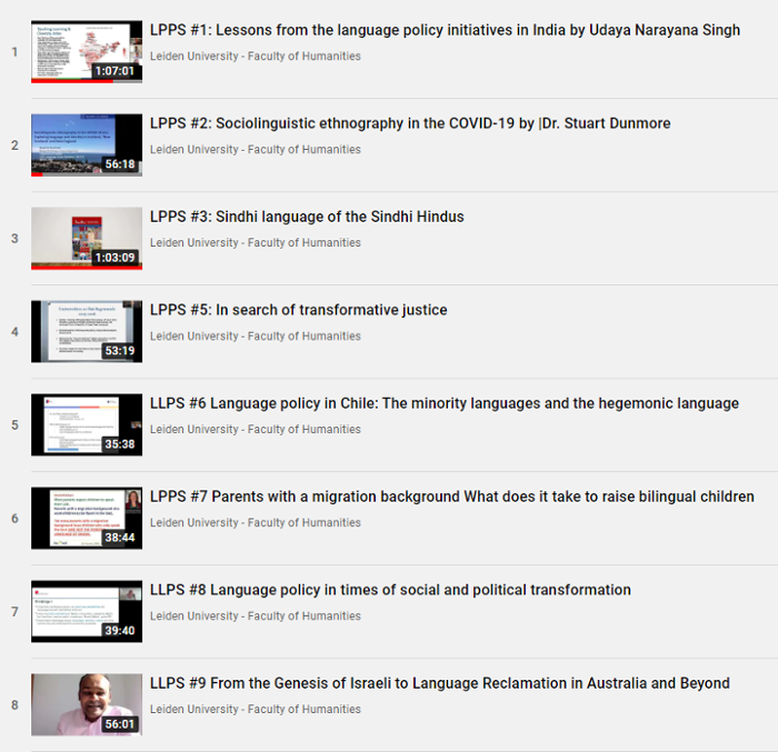 Overview Language Policy & Practices seminars on YouTube